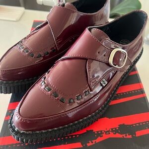 Unisex Burgundy Loafers with Buckle TUK UK